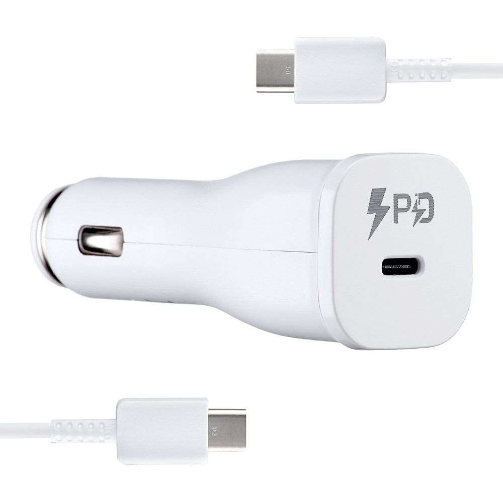 АЗП Samsung Single Port Car Charger Type-C Port 25W With Cabble Type-C to Type-C High Copy White-0