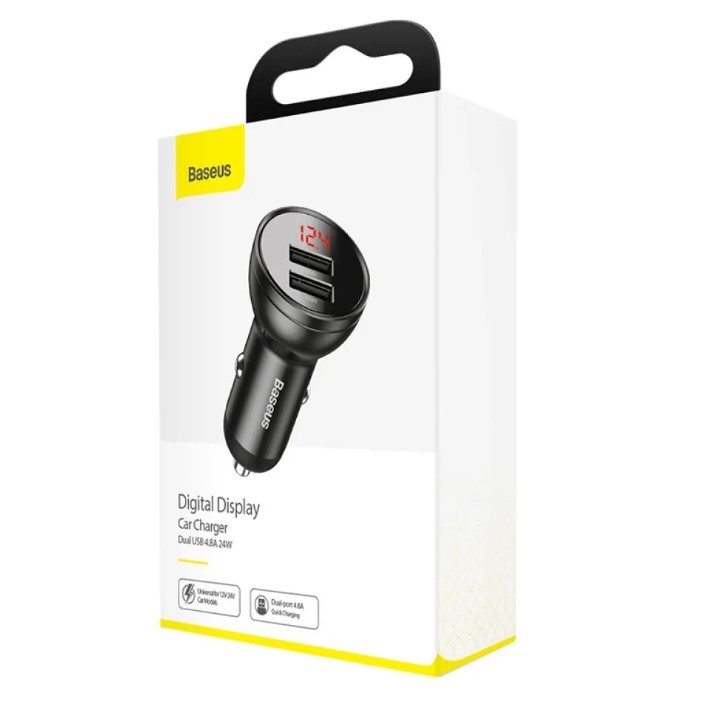 Автомобільний ЗП Baseus Digital Display Dual USB 2USB/4.8A Car Charger 24W Grey-0