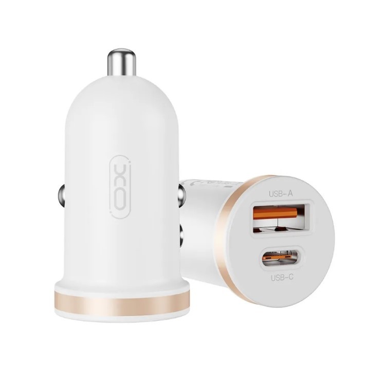 АЗП XO CC56 mini car charger USB-A/TYPE-C single port 30W Білий-1