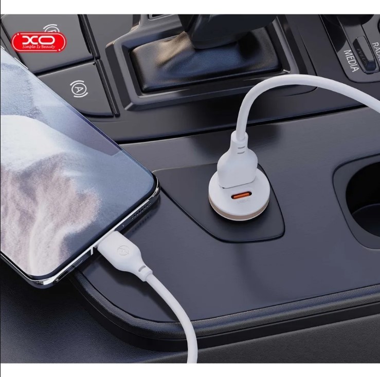 АЗП XO CC56 mini car charger USB-A/TYPE-C single port 30W Білий-3
