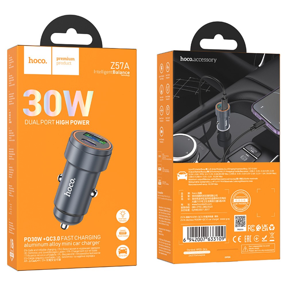 Hoco Z57A Glorious (1C1A) PD30W+QC3.0 (Сірий)-0