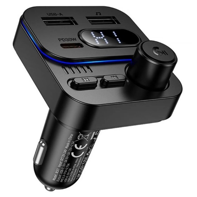 АЗП FM модулятор Borofone BC61 Ocean PD30W+QC3.0 total 45W (2USB-A/1C)-1