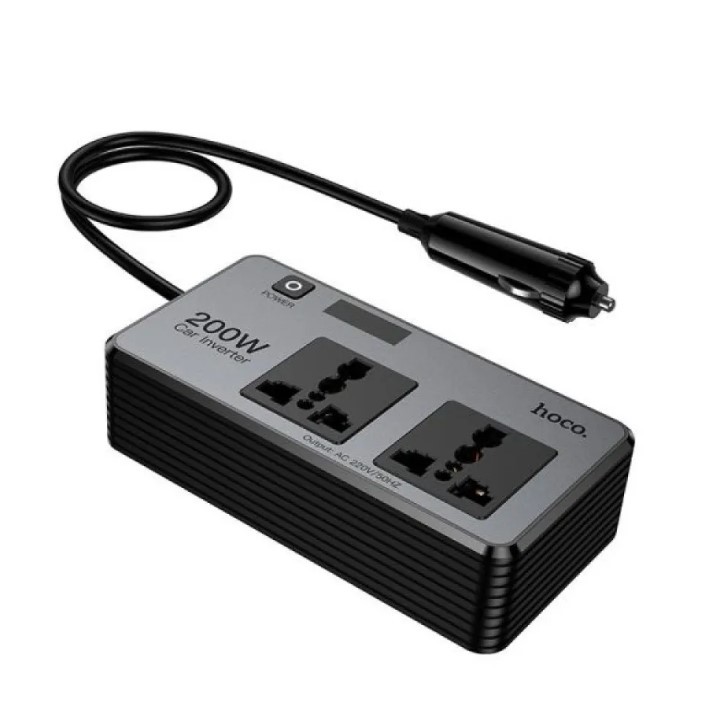Автомобільний інвертор HOCO Z66 New 2-socket universal (PD66W/1C2A) чорний-1