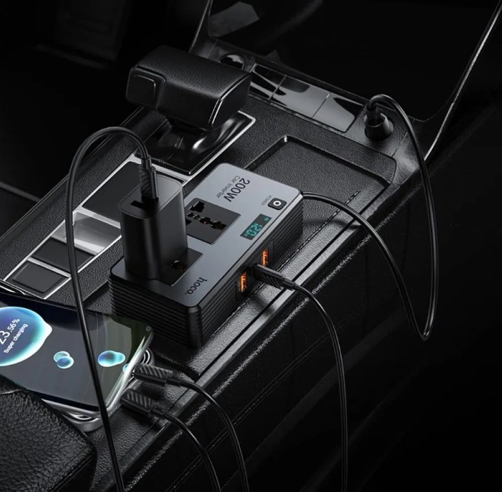 Автомобільний інвертор HOCO Z66 New 2-socket universal (PD66W/1C2A) чорний-2