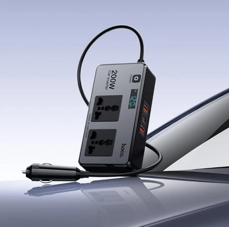 Автомобільний інвертор HOCO Z66 New 2-socket universal (PD66W/1C2A) чорний-3