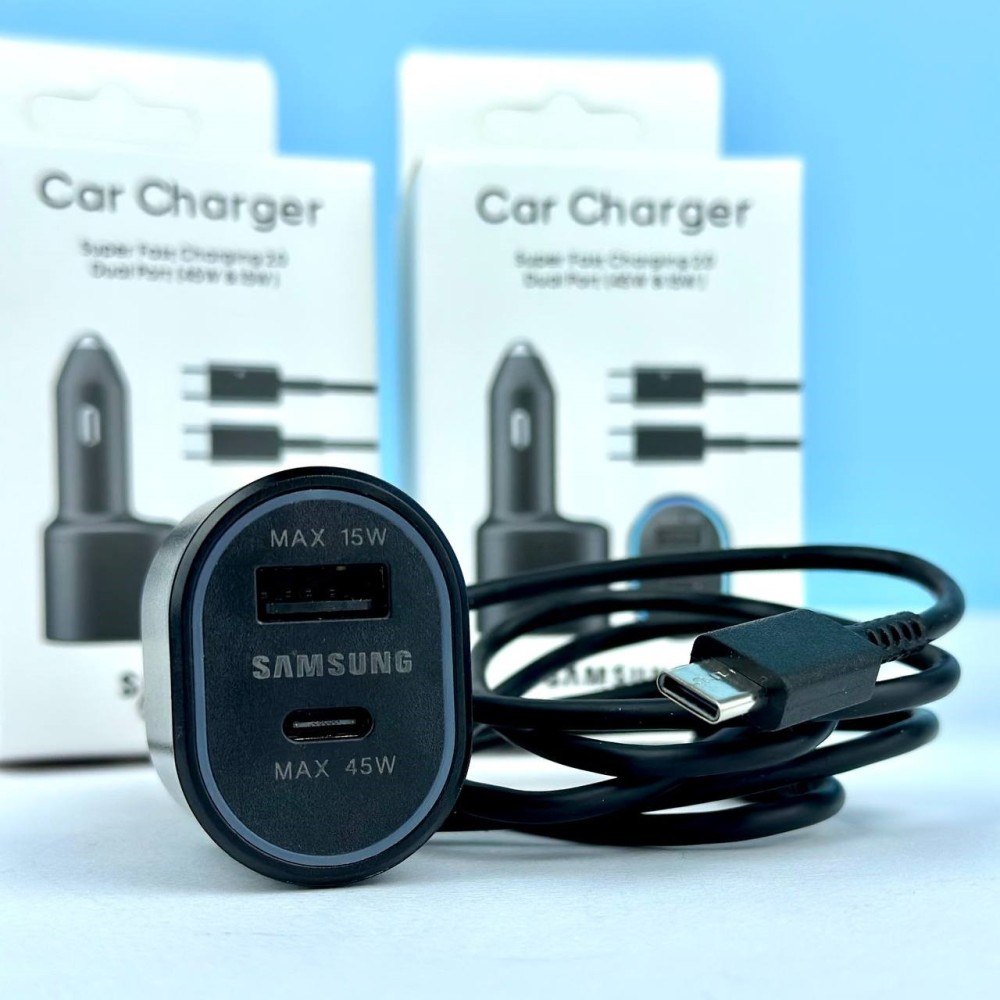 Автомобільний ЗП Samsung  Dual Port 45W&15W & data cabel Type -C to Type- C Чорний-2
