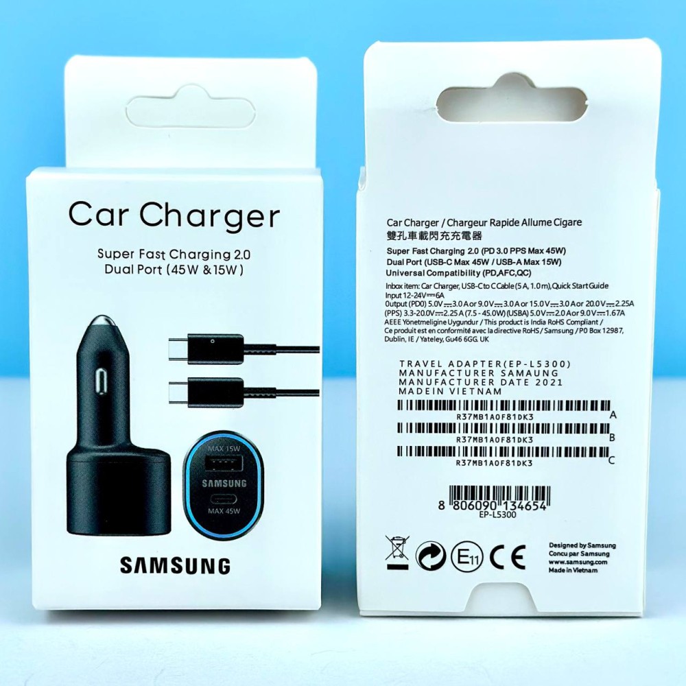 Автомобільний ЗП Samsung  Dual Port 45W&15W & data cabel Type -C to Type- C Чорний-1