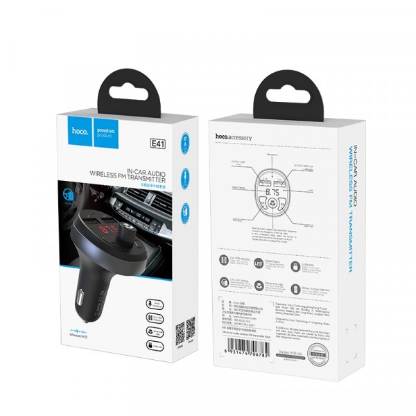 АЗУ/FM Модулятор HOCO E41 In-Car Audio 2USB/2,1A Black-1