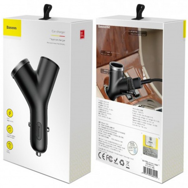 АЗУ BASEUS Y-type Dual USB + Cigarete Lighter 2USB/3.4A Black-1