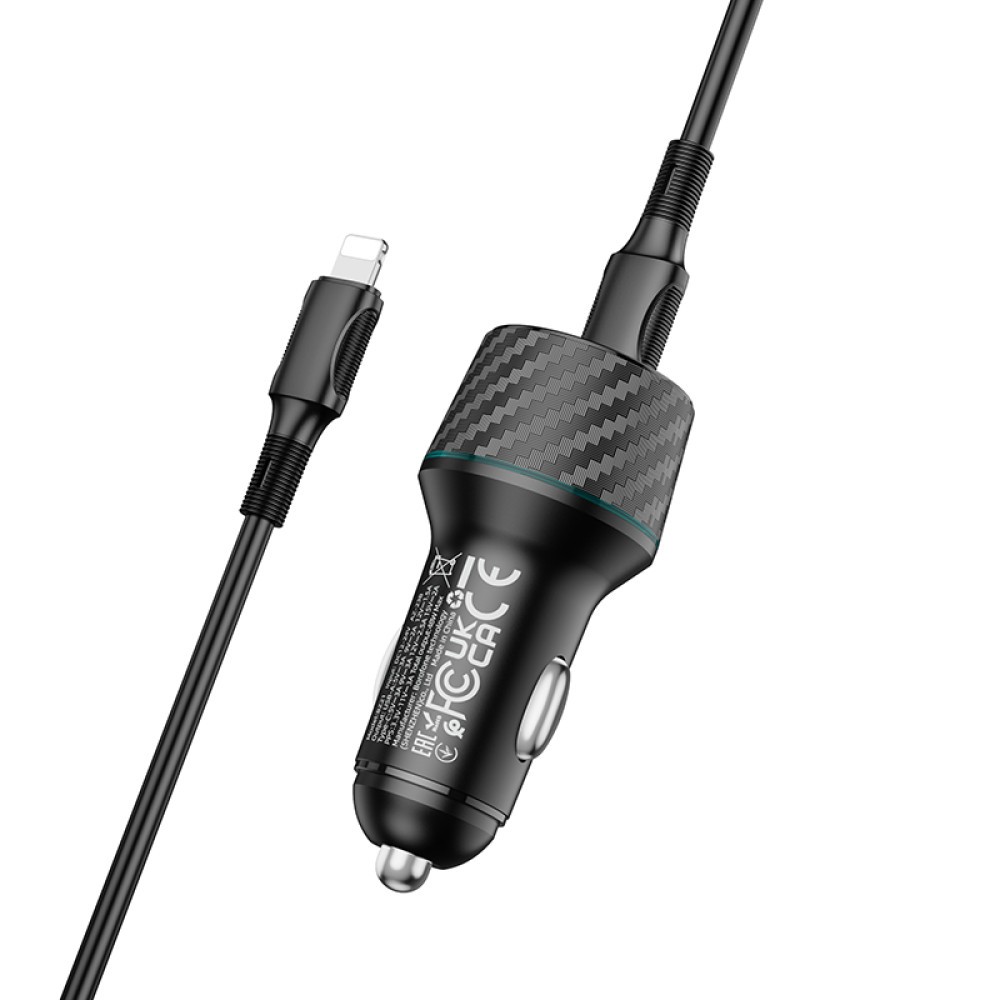 Автомобільний ЗП Borofone BZ21 Brilliant Type-C to Lightning 48W dual port PD30W+QC3.0 (Чорний)-3