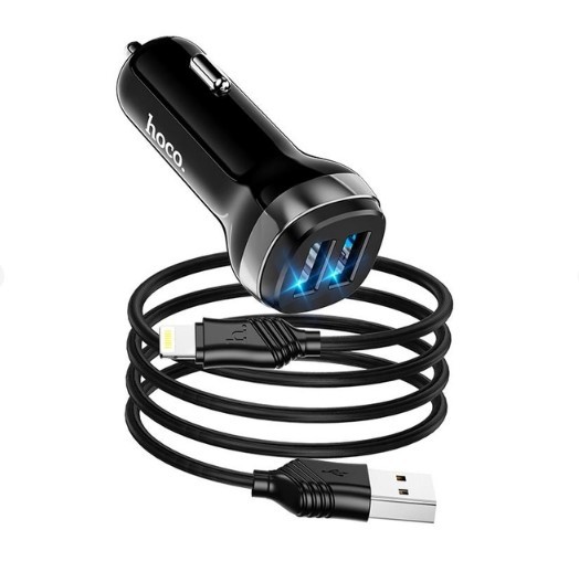 Автомобільний зарядний пристрій HOCO Z40 Superior 2USB/2,4A + Lightning Cable Чорний-1