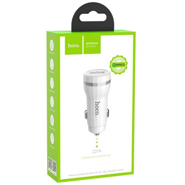 АЗП Hoco Z27A Staunch 2USB/2,4A+Type-C White (Білий)-0