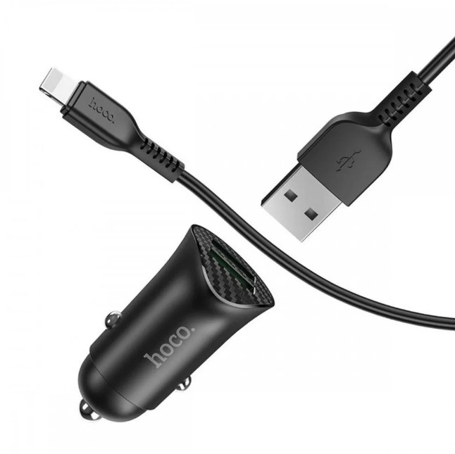 АЗП HOCO Z39 Farsighted 2USB/QC3.0/18W + TypeC-cable-Set Black-1