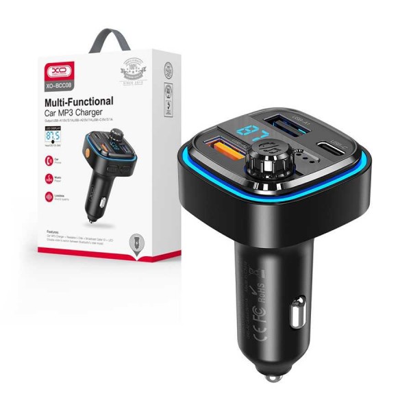 ФМ-модулятор XO BCC08 MP3 5V/3.1A Car Charger with Ambient Light Чорний-0