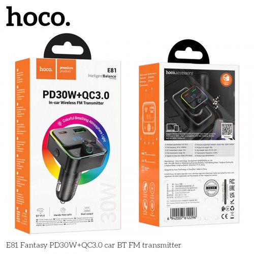 АЗП/ФМ Модулятор HOCO E81 Fantasy PD30W+QC3.0 Black-0