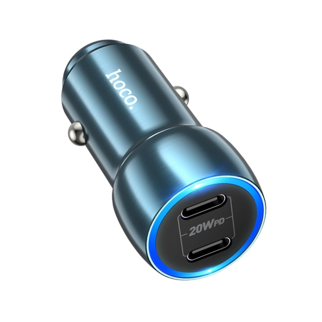 Автомобільний зарядний пристрій HOCO Z48 Tough 40W dual port (Type-C to Type-C) Sapphire Blue-1