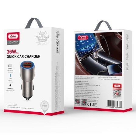 АЗП XO CC52  QC3.0 36W Car Charger with TYPE-C cable-0