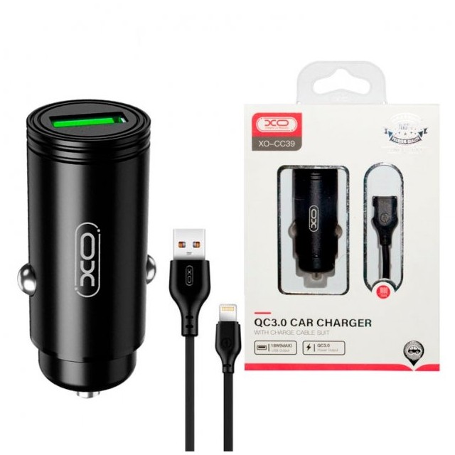 АЗП XO CC39 single USB QC3.0 18W 3A (Lighting) Black-0