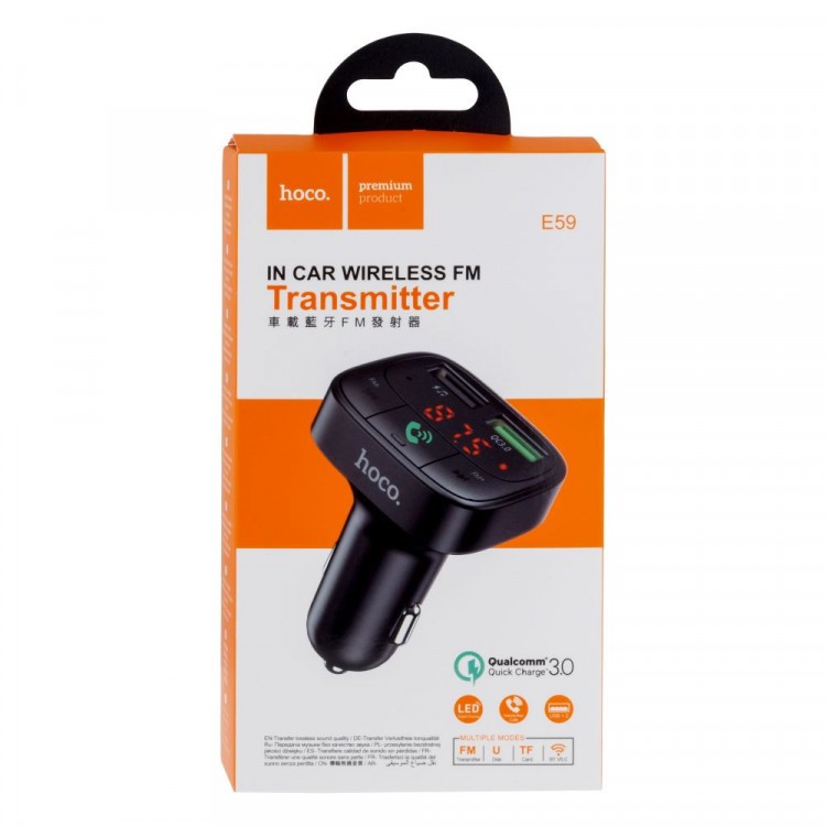 АЗУ/FM Модулятор HOCO E59 In-Car Audio 3A Black-0