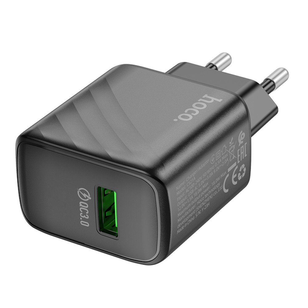 Зарядний блок Hoco CS21A Rich QC3.0 18W (Чорний)-2