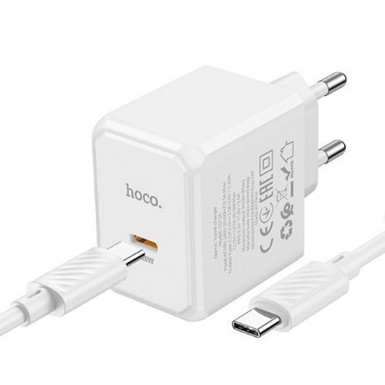 Адаптер мережевий Hoco CS13A Ocean PD20W Type-C to Type-C білий-1