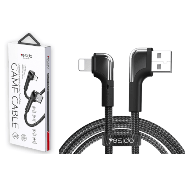 Зарядний шнур ESIDO CA80 (2.4А) (1.2M) Lightning кутовий (Чорний)-0