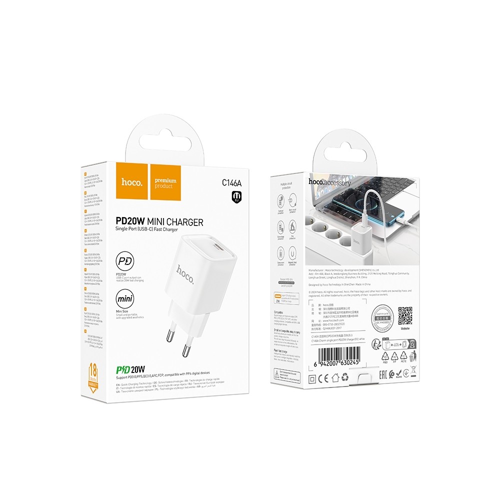 Зарядний пристрій Hoco C146A Charm single port PD20W білий-0