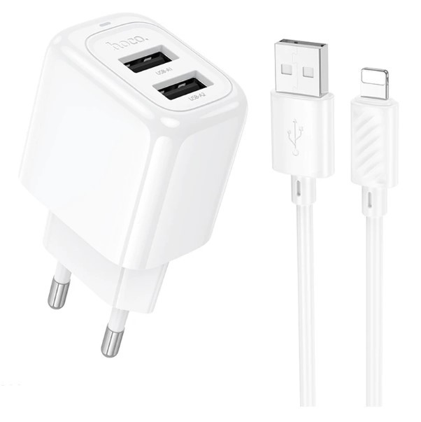 МЗП Hoco CS51A Surplus (2USB-A) + кабель USB to Lightning (White)-1