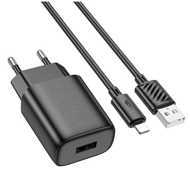 Зарядний пристрій HOCO C134A 1USB/12W Lightning Black-1