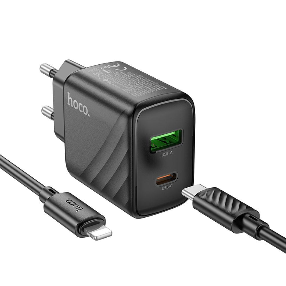 Зарядний пристрій Hoco CS23A 1USB/1USB-C  30W+Type-C to Lightning (Чорний)-1