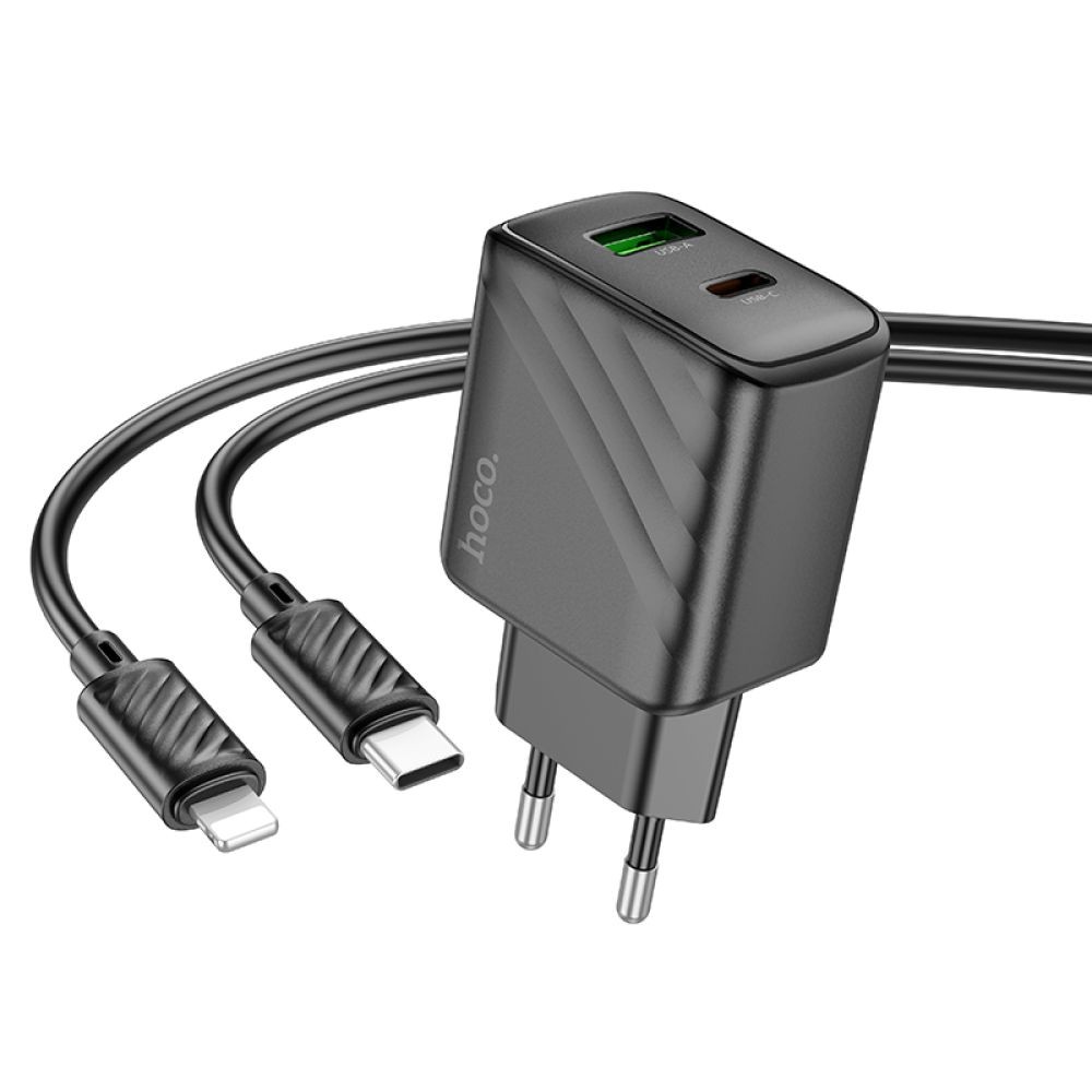Зарядний пристрій Hoco CS23A 1USB/1USB-C  30W+Type-C to Lightning (Чорний)-2