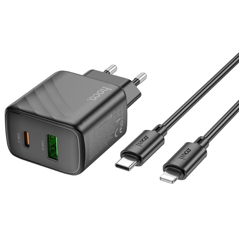 Зарядний пристрій Hoco CS23A 1USB/1USB-C  30W+Type-C to Lightning (Чорний)-3