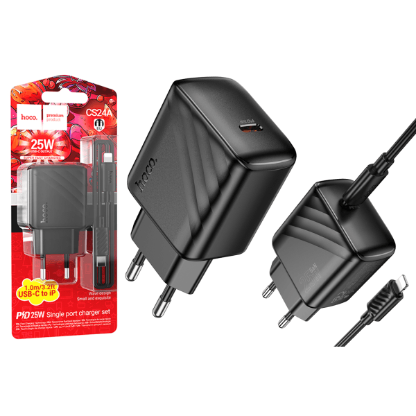 Зарядний пристрій HOCO CS24A Type-C/lightning PD25W Gan /24 (Black)-0