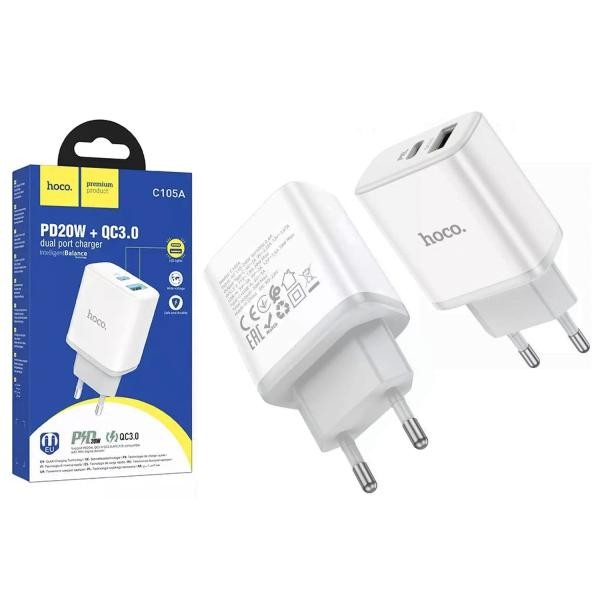 Адаптер мережевий  HOCO C105A  PD20W+QC3.0 (White)-0