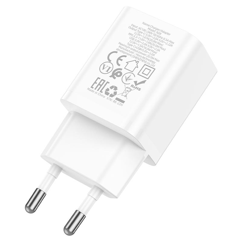 Мережевий зарядний пристрій HOCO N28 Founder PD20W+QC3.0 White-2