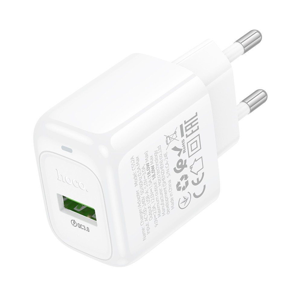 Мережевий ЗП Hoco CS52A Surplus 18W QC3.0  (Білий)-2