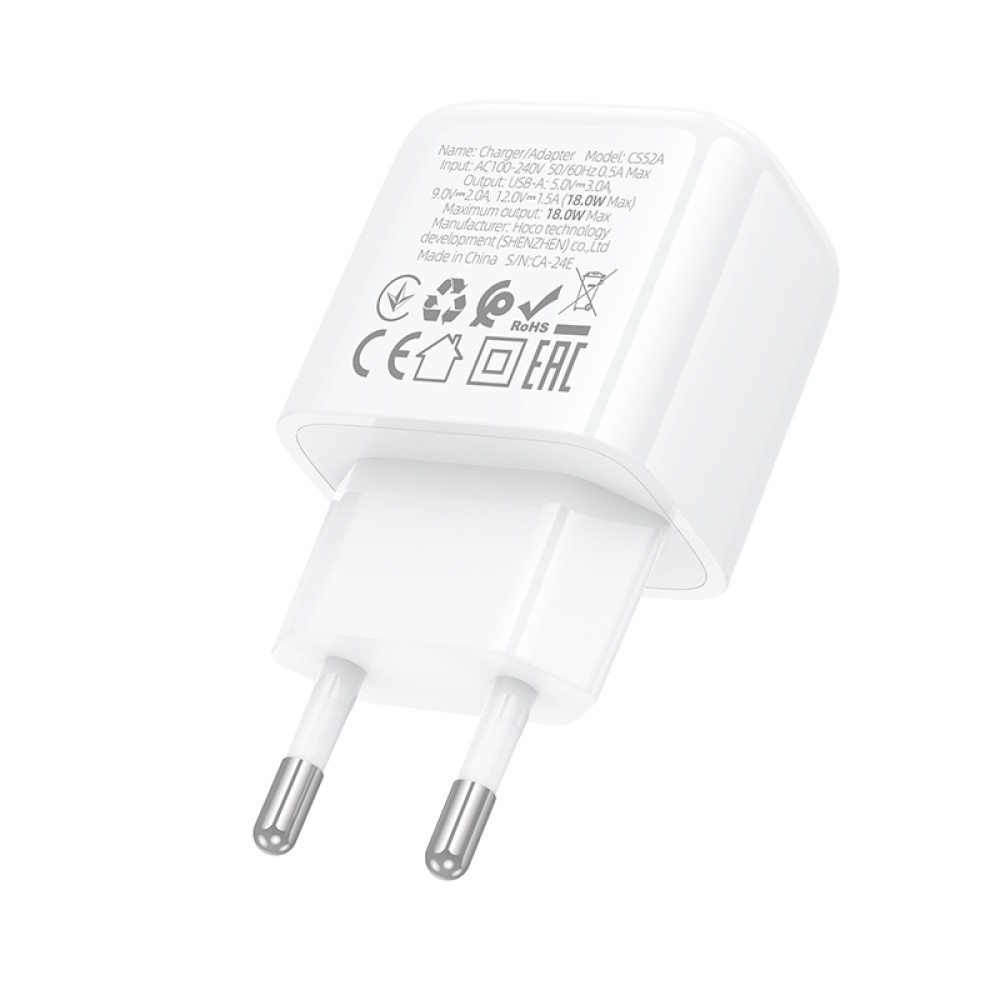 Мережевий ЗП Hoco CS52A Surplus 18W QC3.0  (Білий)-3