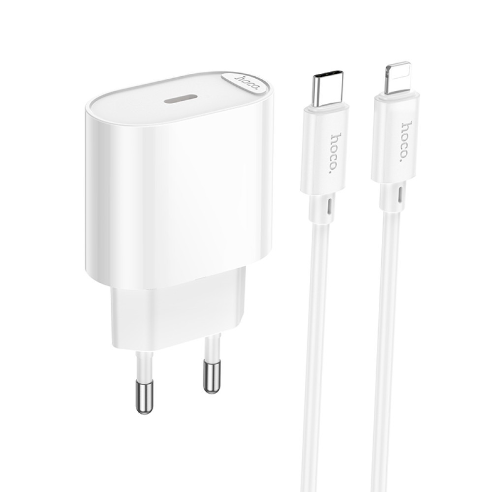 Мережевий зарядний пристрій з кабелем HOCO C109A PD20W  (Type-C to Lightning) White-1