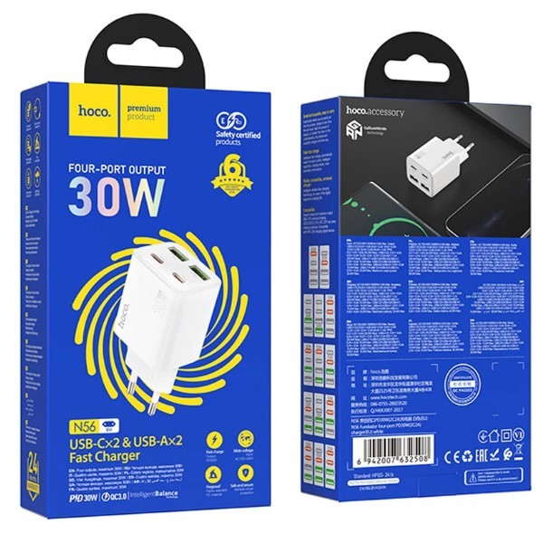 Зарядний пристрій Hoco N56 Fundador PD30W four-port (2USB-A/2C) білий-0