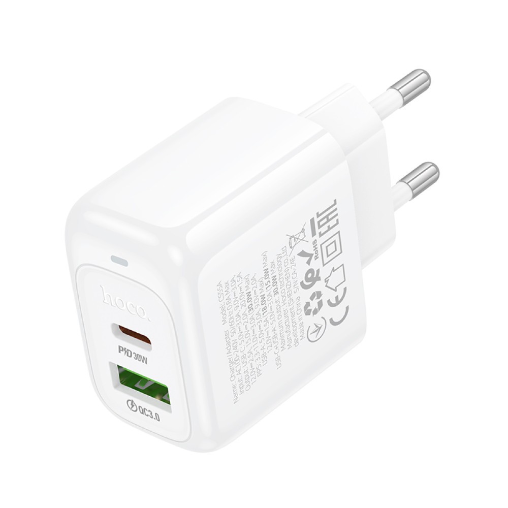 Мережевий адаптер Hoco CS55A Surplus (1C1A) PD30W+QC3.0 (Білий)-1