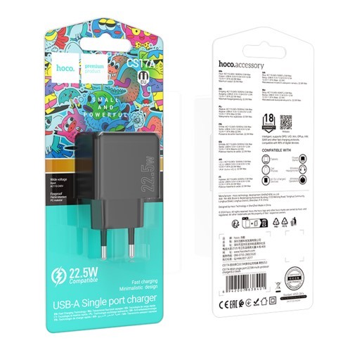 Зарядний Пристрій Hoco CS17A 1USB Multi-Protocol 22.5W (Чорний)-0