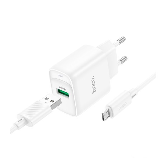 Зарядний пристрій HOCO C140A 18W+USB to Micro White-1