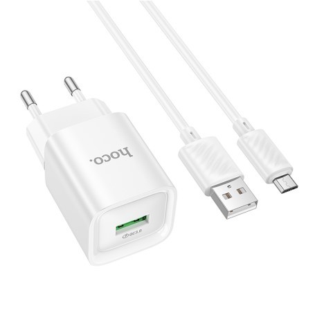 МЗП Hoco C145A 1USB QC 18W+USB to Micro (Бiлий)-1