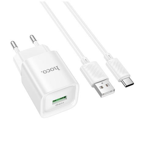 МЗП Hoco C145A 1USB QC 18W+USB to Type-C  (Бiлий)-1