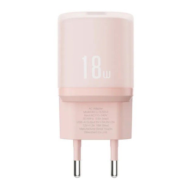 МЗП XO L157 1USB QC3.0 18W charger Рожевий-1