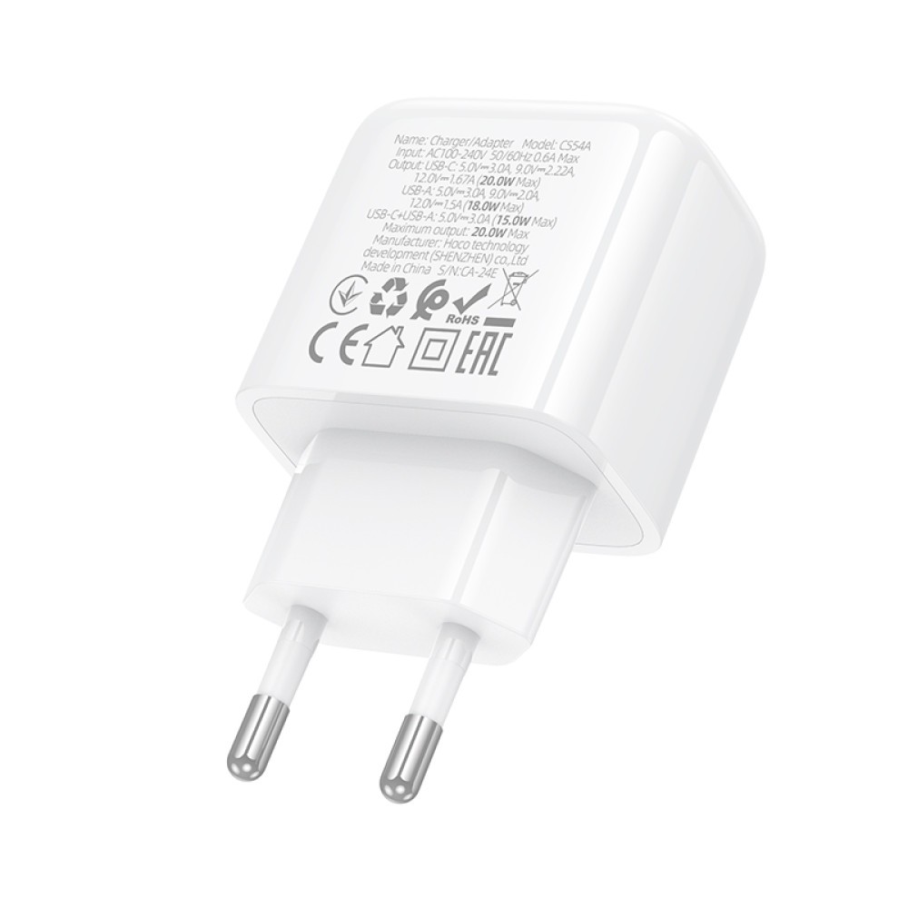Зарядний блок Hoco CS54A Surplus PD20W+QC3.0 (Білий)-3