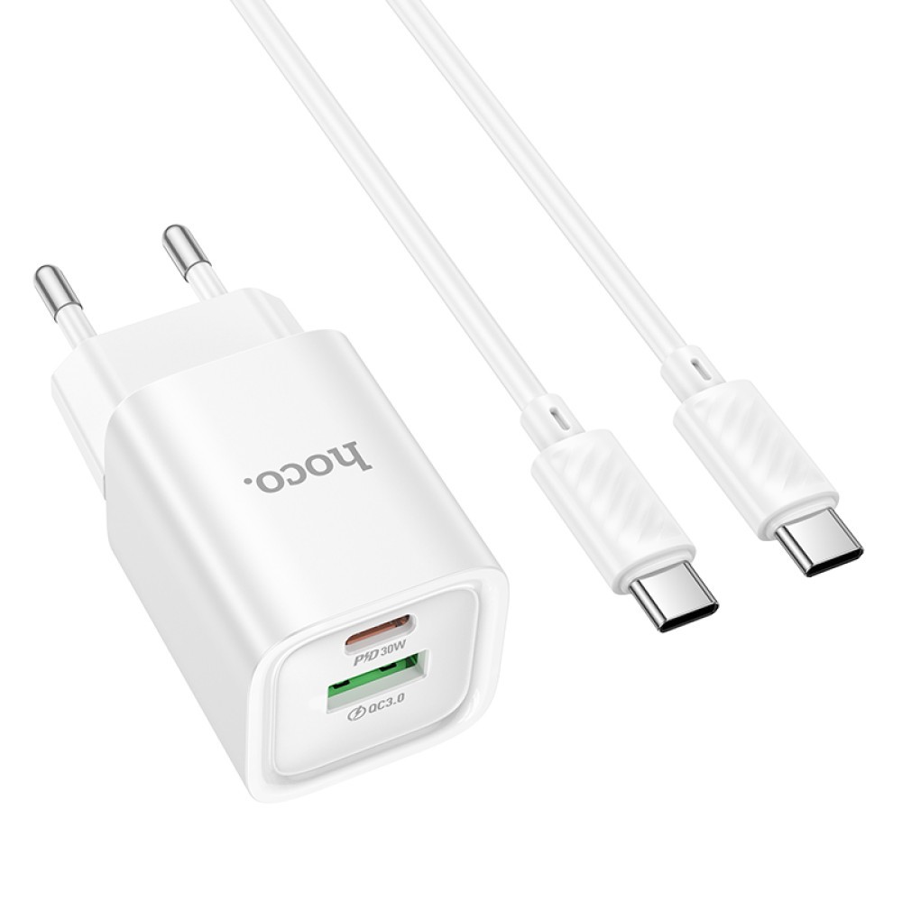 Зарядний пристрій Hoco C149A Charm PD30W+QC3.0 Type-C to Type-C (Білий)-1