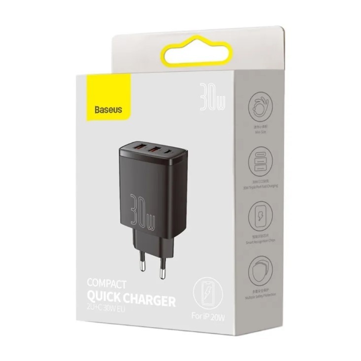 МЗП Baseus Compact Quick Charger 2U+C 30W EU Black CCXJ-E01-0