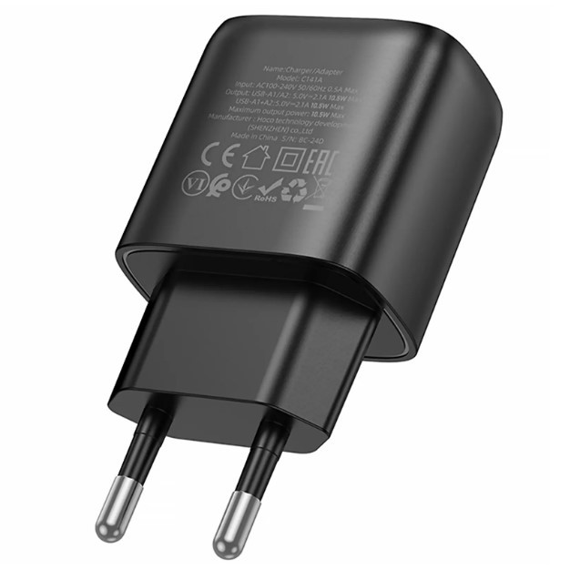 Зарядний пристрій Hoco C141A Smart 2.1A (2USB-A) (Чорний)-2