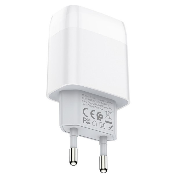 Зарядний пристрій Hoco C73A Smart 2.4A (2USB-A) (Білий)-2